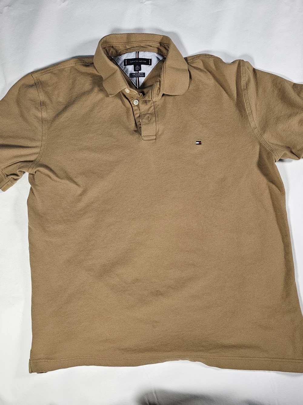 Tommy Hilfiger Polo Shirt XXL Slim Fit Stretch Tan Logo